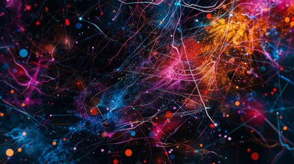 Aufkleber - Abstract digital art with interconnected lines and dots on a dark background.
