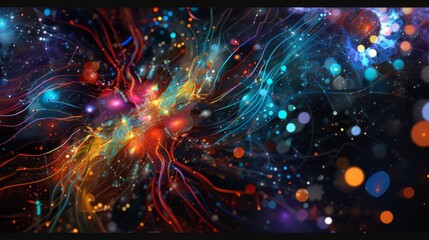 Aufkleber - Abstract digital art with interconnected lines and dots on a dark background.