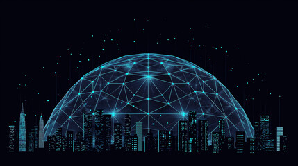 Wall Mural - futuristic scene of AI network covering a whole modern city at night