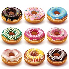 Wall Mural - Collection of Delicious Donuts with Various Toppings and Glazes.