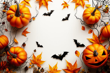 Festive Autumn Decorations Featuring Pumpkins and Bats to Celebrate the Spooky Halloween Season and Create a Cozy Atmosphere