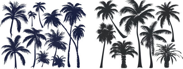 Canvas Print - Silhouettes of palm trees. Tropical leaves and retro palm tree silhouettes. Modern illustration set.