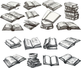 Aufkleber - Book illustration drawing by hand. Illustration of a modern library book by a school or college student