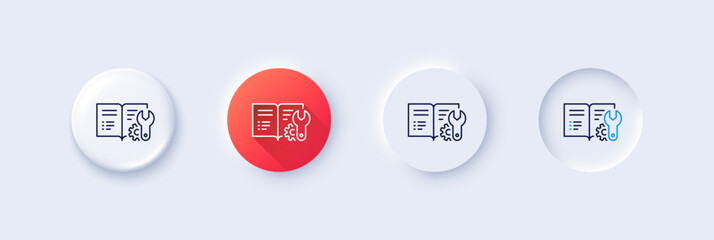 Poster - Engineering documentation line icon. Neumorphic, Red gradient, 3d pin buttons. Technical instruction sign. Line icons. Neumorphic buttons with outline signs. Vector