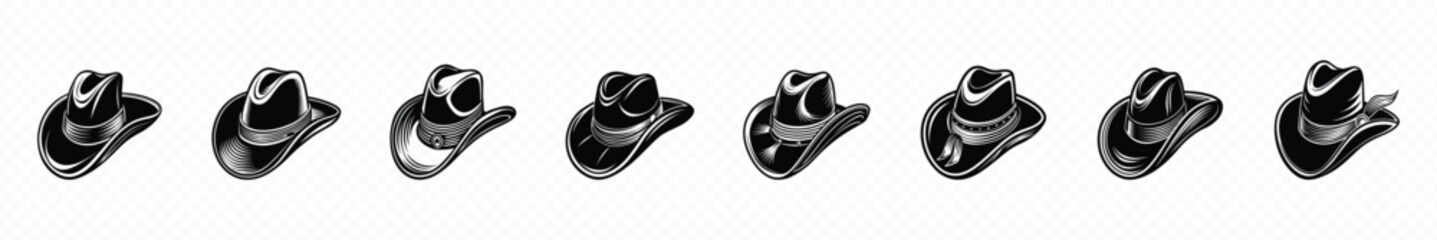 Western cowboy hat icon, black Cowboy hat logo icon, cowboy hat silhouette. cowboy hat icon isolated on transparent background.