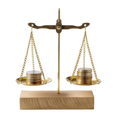 Wall Mural - a scale balancing coins on transparent background