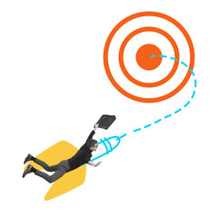 Wall Mural - businessman flying on racket and reaching giant target, symbolizing professional challenges and prom