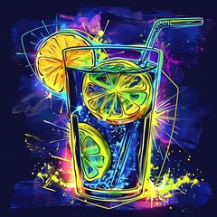 Wall Mural - Colorful Abstract Illustration of a Glass of Lemonade.