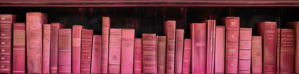 pink books on a shelf