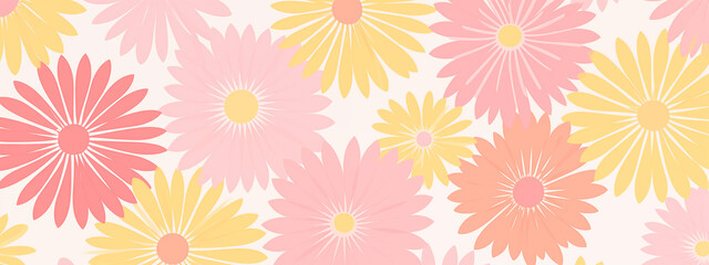 Canvas Print - Seamless Floral Pattern with Large Pink and Yellow Flowers on a Light Background