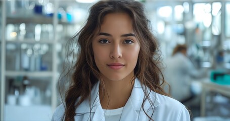 Poster - A woman in a lab coat looking at the camera