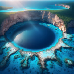 the great blue hole with a clear view of the deep blue water.