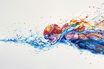 Swimmer in motion making a big splashes through water. Olympic games concept. Ai generative