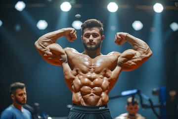 Canvas Print - A bodybuilde flexing his biceps in a gym.