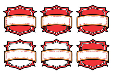 Poster - Set of labels in various shapes and sizes arranged haphazardly on a white background. The labels are blank, providing ample space for customization.