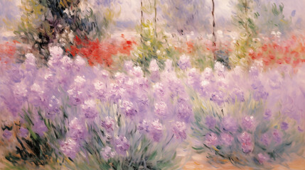 Wall Mural - Vibrant summer garden with lavender and poppies in impressionist style