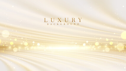Wall Mural - Elegant stage backdrop with golden lights shining from behind With bokeh decoration. Cream elegant background Suitable for product promotions and award ceremonies.