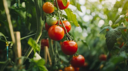 Wall Mural - Greenhouse with cherry tomatoes. Organic farm