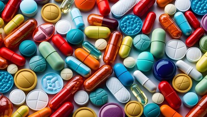 colorful pills on white background