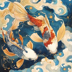 Poster - Koi fish in japanese style.