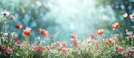 Wall Mural - A lovely spring nature panoramic view featuring an attractive floral copy space image