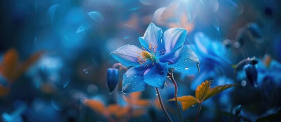 Aufkleber - Blue Columbine wildflower captured in a garden setting available as a copy space image