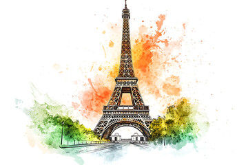 Eiffel tower in Paris watercolor  illustration