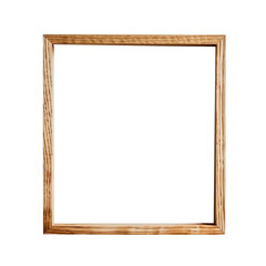 Empty wooden picture frame with natural finish, isolated on white background. Ideal for artwork, photography, and decorative purposes.