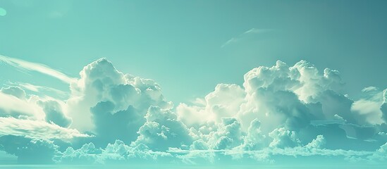 Aufkleber - A tranquil cyan colored sky with fluffy clouds creates a serene natural landscape ideal for use as a copy space image
