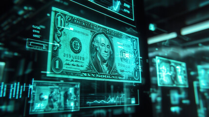 Canvas Print - digital dollar bills digital online business financial transaction cash flow digital money