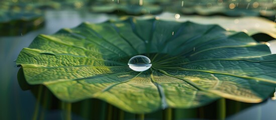 Aufkleber - Water droplet on a lotus leaf with copy space image