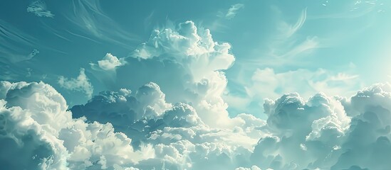 Aufkleber - A serene sky with scattered white fluffy clouds creates a tranquil atmosphere in the copy space image