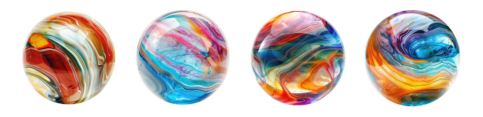 Aufkleber - Glass marble balls, shiny spheres with colored pattern inside, isolated.