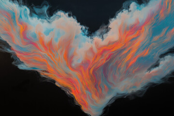 Wall Mural - A vibrant and creative concept featuring dense, colorful clouds forming the shape of a heart in the sky. The scene is characterized by pastel colors