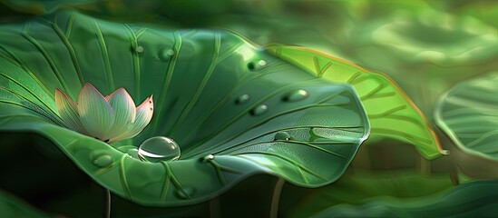 Aufkleber - Water droplet on a lotus leaf with copy space image