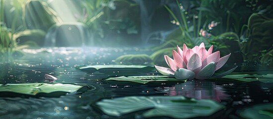 Aufkleber - Lotus flower blooming beautifully in a peaceful pond setting with copy space image