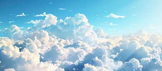 Aufkleber - A serene summer blue sky with a gradient of fluffy white clouds creating a picturesque view showcasing a calm and bright scenery with copy space image