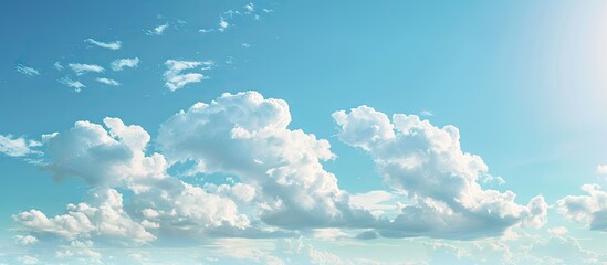 Aufkleber - A serene summer blue sky with a gradient of fluffy white clouds creating a picturesque view showcasing a calm and bright scenery with copy space image