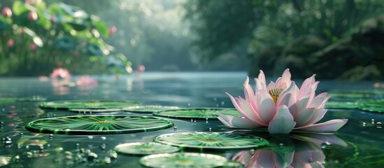 Aufkleber - Gorgeous lotus blossom in a serene pond setting with ample copy space image