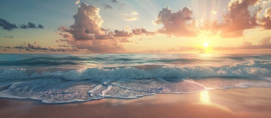 Wall Mural - Beach sunset with a beautiful view of the horizon and copy space image