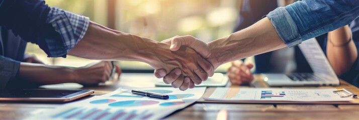 Poster - A handshake agreement established during a business meeting signifies a mutual understanding and commitment between parties involved, fostering collaboration and trust without formal documentation