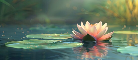 Aufkleber - Gorgeous lotus blossom in a serene pond setting with ample copy space image