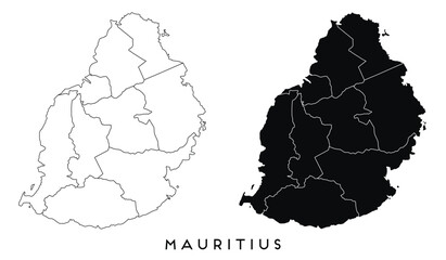 Wall Mural - Mauritius map of regions districts vector black on white and outline