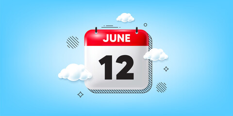 Wall Mural - Calendar date of June 3d icon. 12th day of the month icon. Event schedule date. Meeting appointment time. 12th day of June. Calendar month date banner. Day or Monthly page. Vector