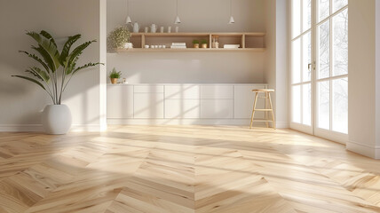 Wall Mural - light colored hardwood, light and bright in modern and minimalist kitchen room