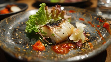 Japanese sea eel sea bass sashimi sea bream yellowtail red pepper paste flatfish rockfish abalone lettuce perilla leaf garlic soybean paste kimchi