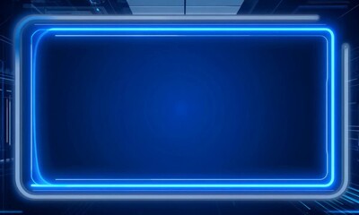 Neon Circuit Frame: Futuristic blue glowing neon frame on a tech background, ideal for digital displays and presentations. 