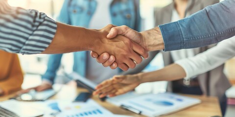 Fototapete - A Professional Handshake signifies commitment to business success, promoting collaboration and improving communication among professionals for more fruitful corporate interactions