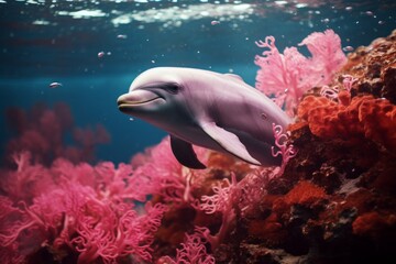 Wall Mural - A rare pink dolphin inside the ocean