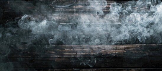 Fototapete - Smoke effect enhances product presentation on a dark wooden surface with copy space image